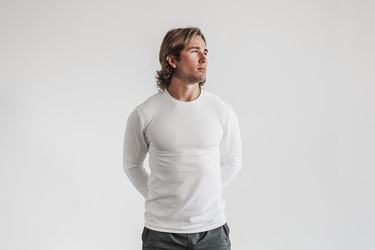 Nobull Waffle Men's Long Sleeves White | Australia (KC8502)